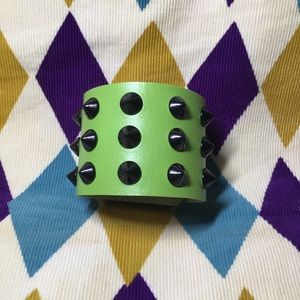 Green punk rock stud spikes bracelet